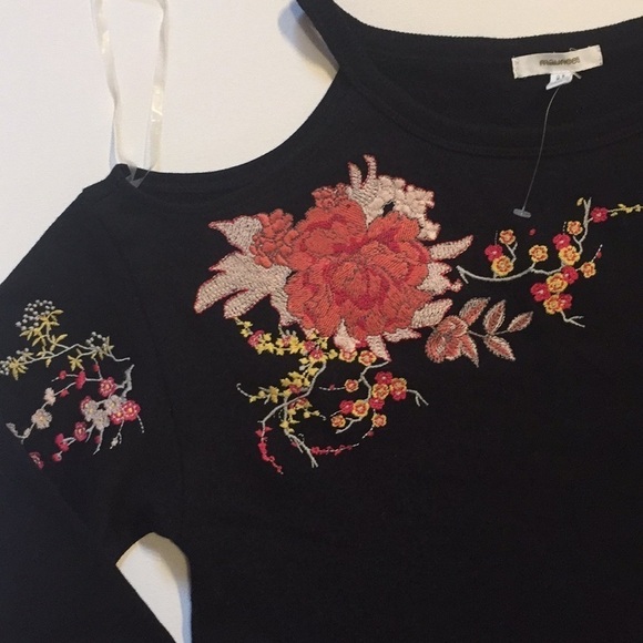 Maurice Cold Shoulder Floral Embroidered Black Dress - Picture 8 of 10